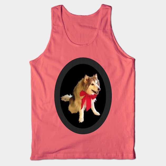 Cute Happy Wolf Dog With Red Bow Smiling - Carbon Fiber Frame Tank Top by CDC Gold Designs